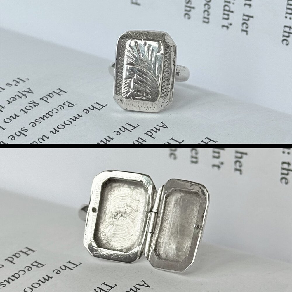 VINTAGE Sterling Silver Engraved Locket Ring Size 5.5 – Secret Compartment